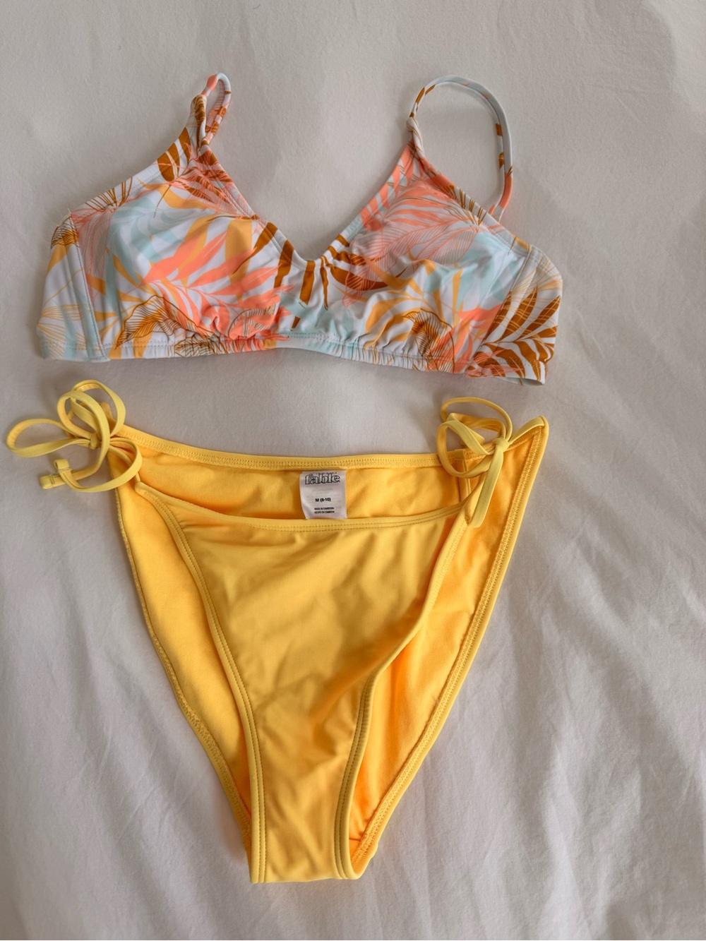 Wild Fable Two-Piece Tropical Print Bikini Top & Yellow Tie-Side Bottoms